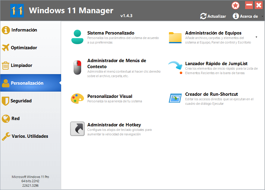 Personalización Yamicsoft Windows 11 Manager