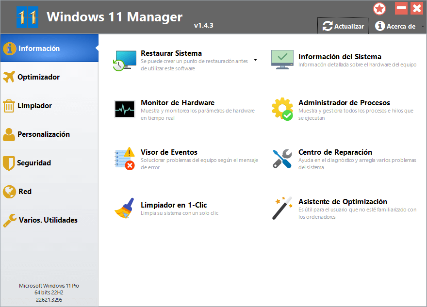 Información Yamicsoft Windows 11 Manager
